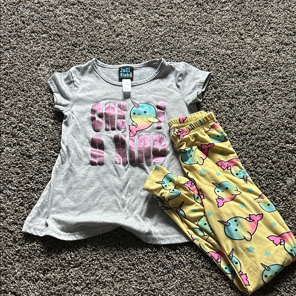 Kids Pajama Set - Gray and Yellow Narwhal Print